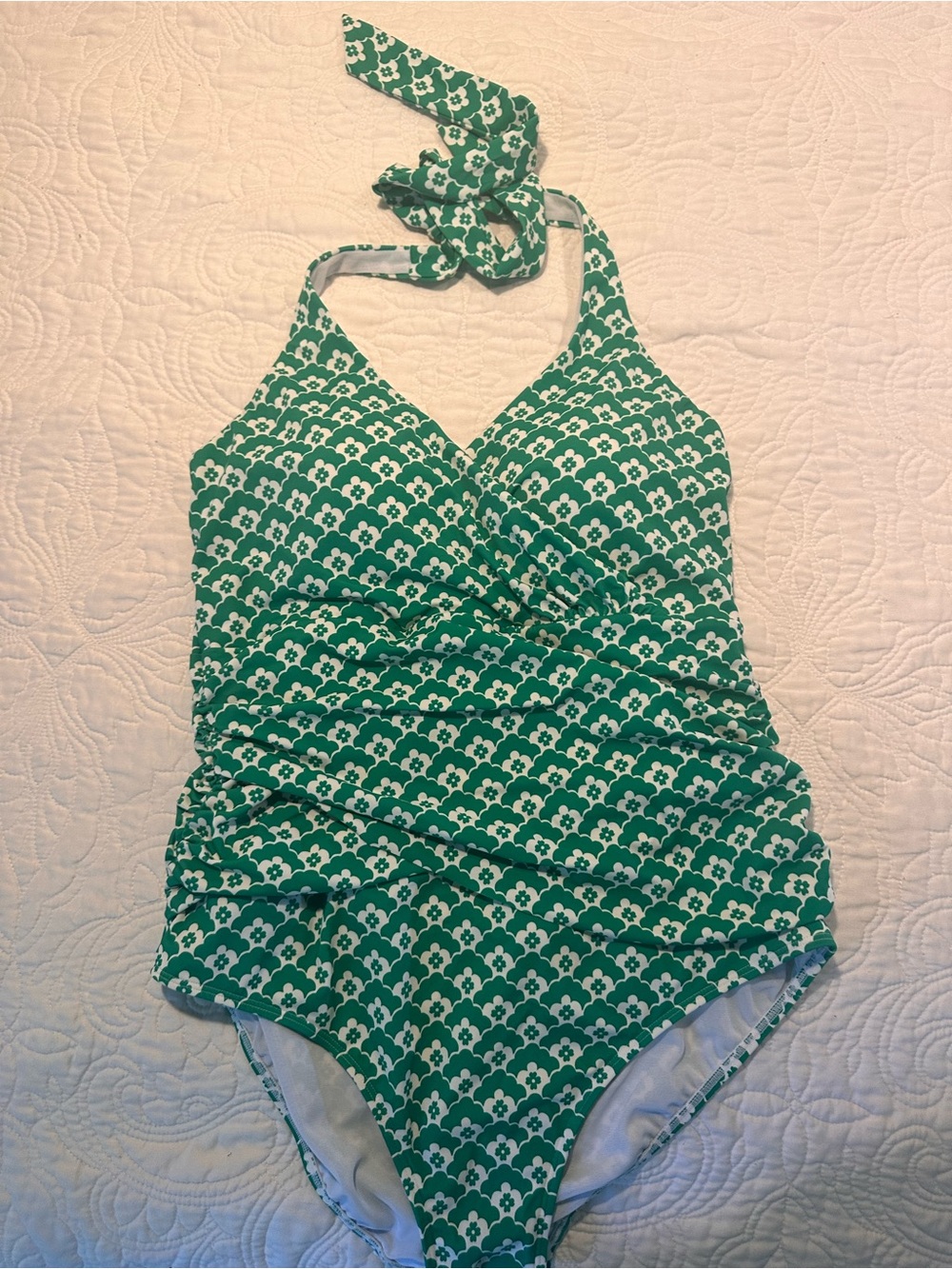 Boden Green Floral Geometric Halter One-Piece Swimsuit